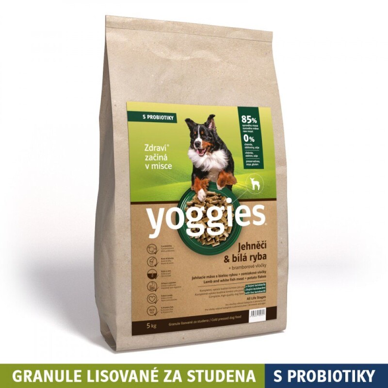 Yoggies Jehněčí maso&bílá ryba (5kg), granule lisované za studena s probiotiky